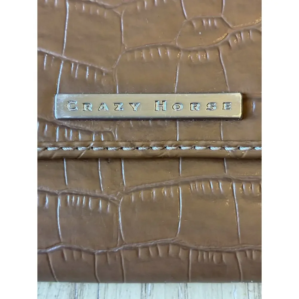 VTG Crazy Horse Alligator Trifold Wallet Faux Leather Croc Textures Checkbook